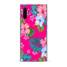 Skins Decal Wrap for Samsung Note 10 Plus Pink Neon Hibiscus Flowers