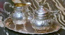 Milch und Zucker Kanne mit Tablett Deutsch R+S gestempelt 800er Silber 373 Gramm