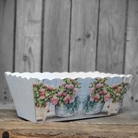 Vintage Blumentopf Holz ÜBertopf Deko Blumen Shabby Retro BlumentöPfe Landhausst