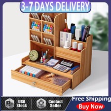 Wooden Pen Pencil Storage Holder Case Rack Organizer Office Desk Tidy Rack Shelf