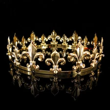Men's Imperial Medieval Fleur De Lis Gold King Metal Crown 4.6cm Tall 56.5cm Cir