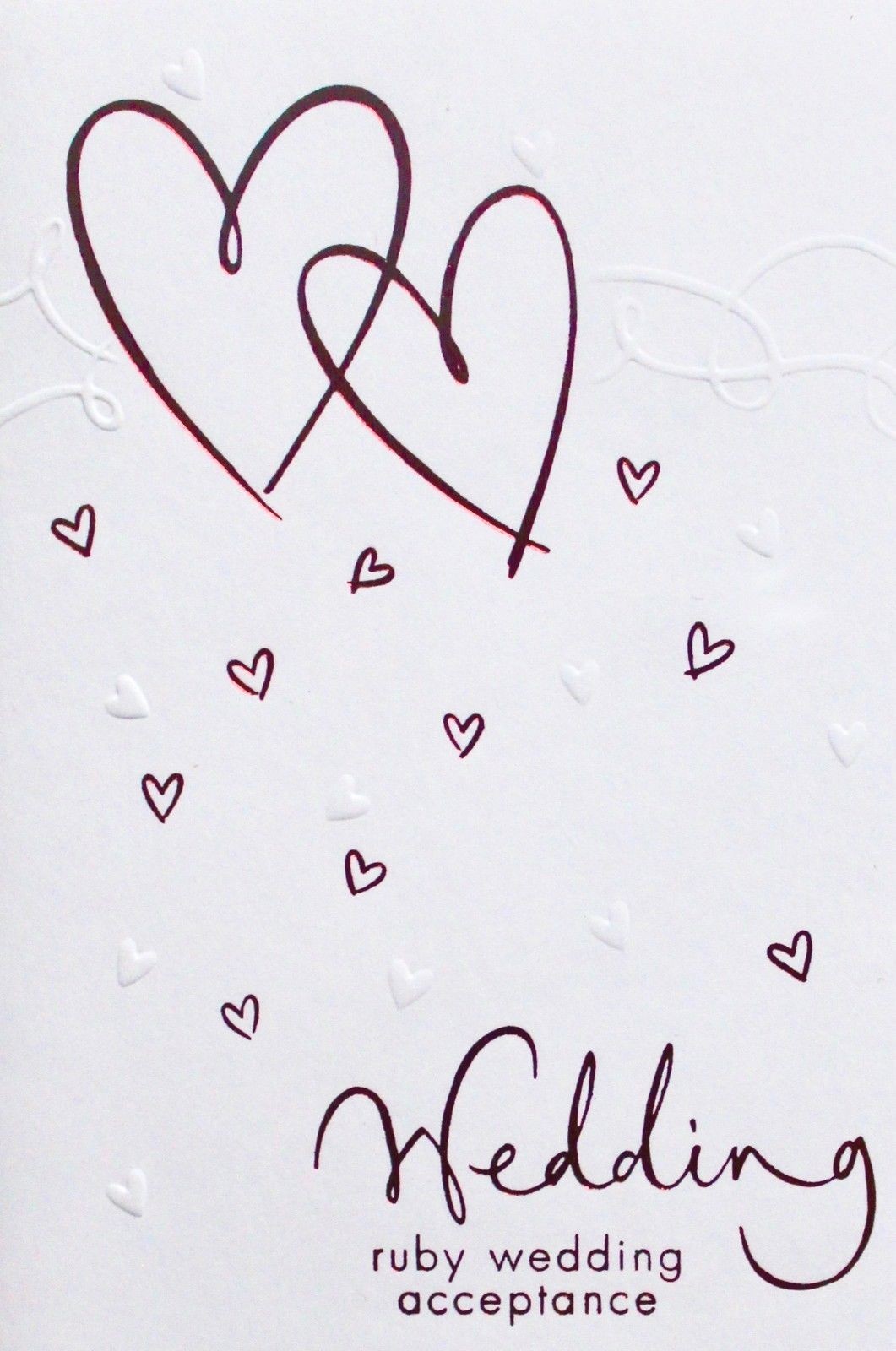 Ruby Wedding acceptance small greetings card, respond to invitation, hearts, new