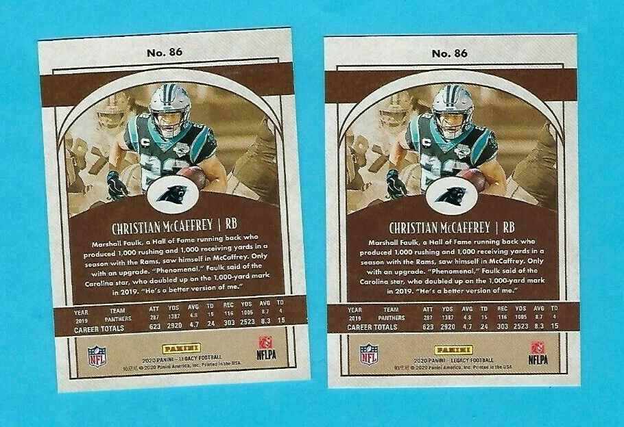 2 Card Lot - 2020 Panini Legacy Base & Yellow 009/150 CHRISTIAN MCCAFFREY #86 - Image 2 of 2