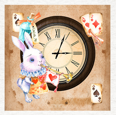 Alice White Rabbit Clock Fabric Craft Panels in 100% Cotton or ...