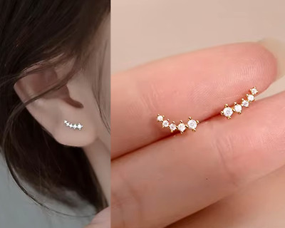 Echte kleine 925 Sterling Silber Ohrstecker winzig funkelnd CZ zierlich minimalistisch