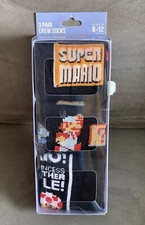 Super Mario Bros Socks Mens Shoe Size 8 to 12 Black Crew 3 Pair Retro Gaming