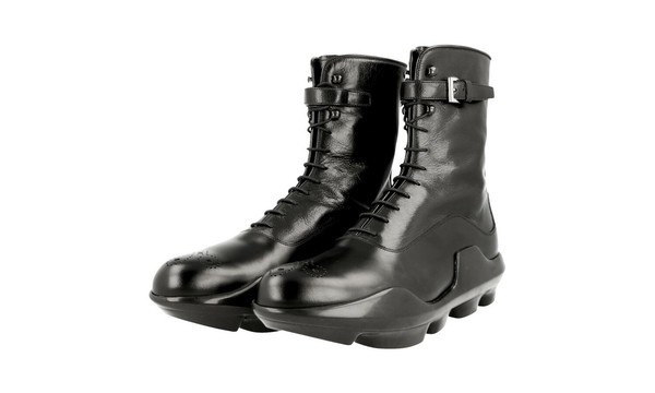 Prada Leder Plateau Laufsteg Stiefelette Combat Boots Schwarz - 39,5 40 Uk 6.5-image