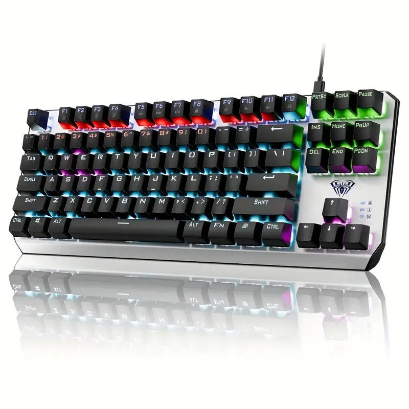 Mechanical Gaming Keyboard, LED Rainbow Gaming Backlit, 87 K