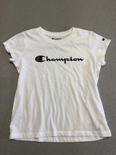 Champion T-Shirt Youth Large Bright White Logo Cotton Casual Tee