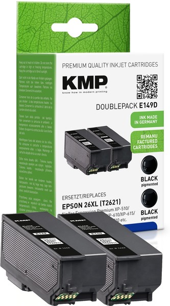 Kmp Doublepack E149D Schwarz Tintenpatrone Ersetzt Epson Expression Premium 26XL-image