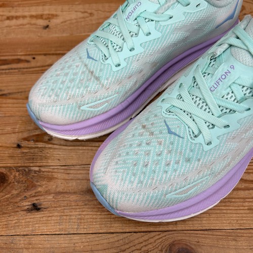 Hoka One One Damen-Sportschuhe Größe UK 6 Clifton 9 Sunlit Ocean Lilac Mist Laufen - Bild 8 von 12