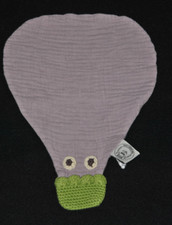 Doudou plat aubergine MYUM mauve violet 100% coton bio NEUF