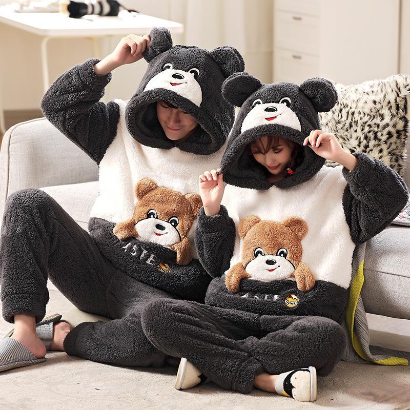 Hooded Pajamas Couples Matching Dinosaur Panda Thick Fleece Casual