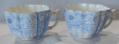Pair Antique Foley-Wileman England Blue Jungle Print Demi Cups #6021