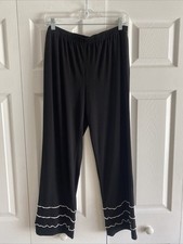 IC Connie K Womens Medium Black Pull On Elastic Waist Ruffle Hem White Piping