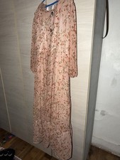 Women’s Pink Floral Maxi Dress V-Neck 3/4 Sleeve Button Front One Size