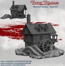 3D Printed Dark Realms Medieval Watermill 28mm-32mm Scale  PTO 