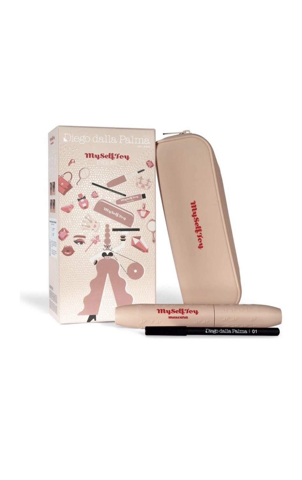 Diego Dalla Palma Myselftoy Mascara Kit - Mascara Volumizzante + Matita Occhi Nera N. 01 + Pochette Silicone Beige - Immagine 2