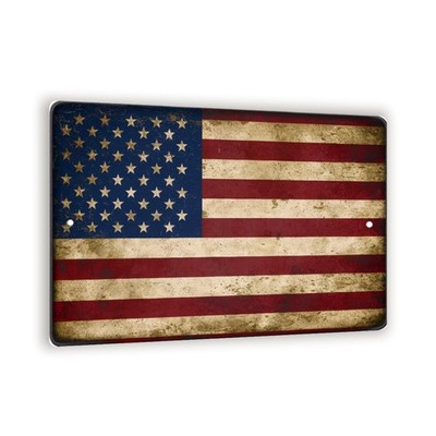 Vintage Distressed American Flag Metal Sign 8x12 Patriotic Decor
