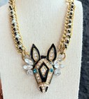 Betsey Johnson Zebra  Necklace Black Enamel Rhinestone Gold Tone Statement — photo 1