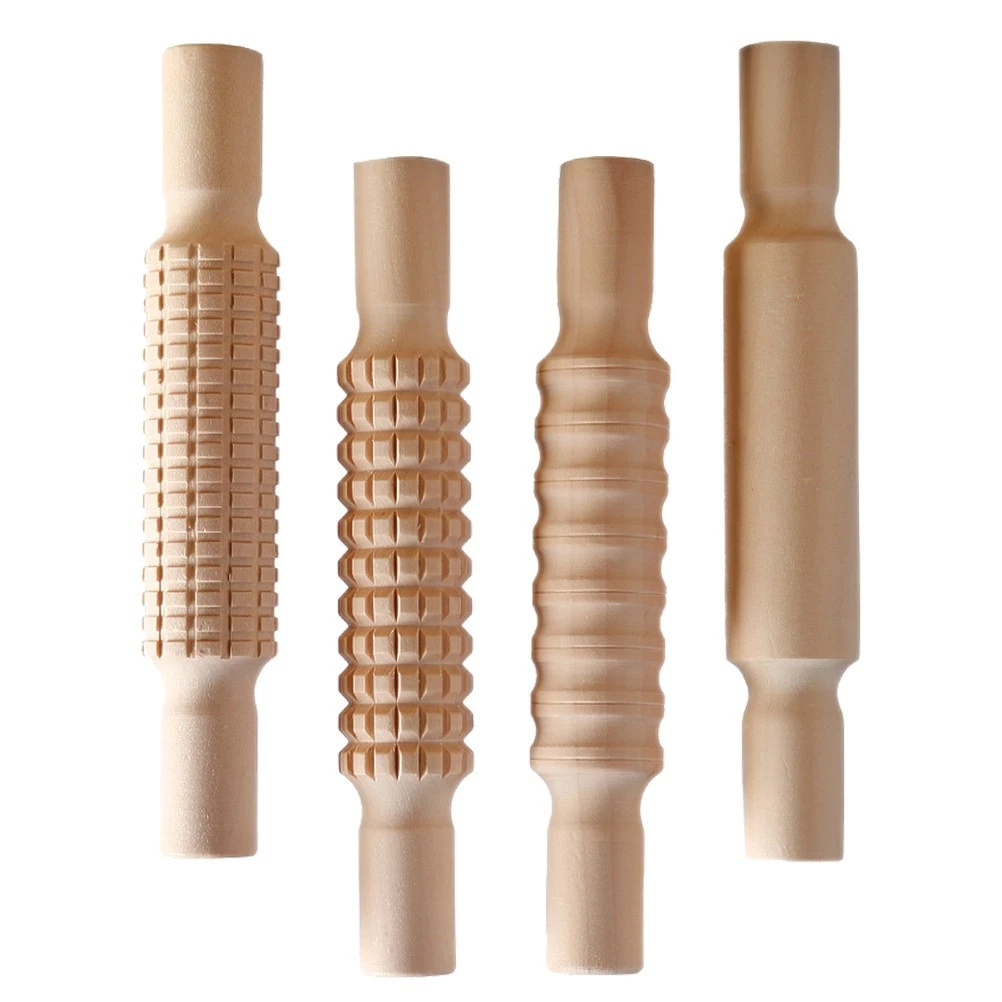 Rodillo de arcilla de madera natural rodillo texturizado duradero para grabado