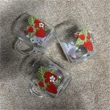 Glass Set of 3 Strawberry Decorated Mugs With...