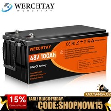 48V 100Ah LiFePO4 Lithium Battery 15000+ Deep Cycles BMS For RV Sloar Golf Carts
