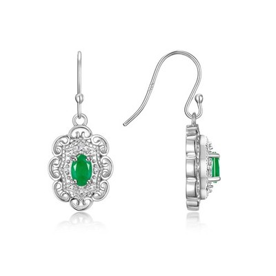Rylos Emerald  & Diamond Birthstone Gemstone Earrings Sterling Silver