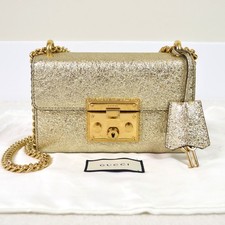 Gucci Padlock Small Gold Metallic Leather Chain Shoulder Bag Handbag Purse Gucci Padlock Small Gold Metallic Leather Chain Shoulder Bag Handbag Purse