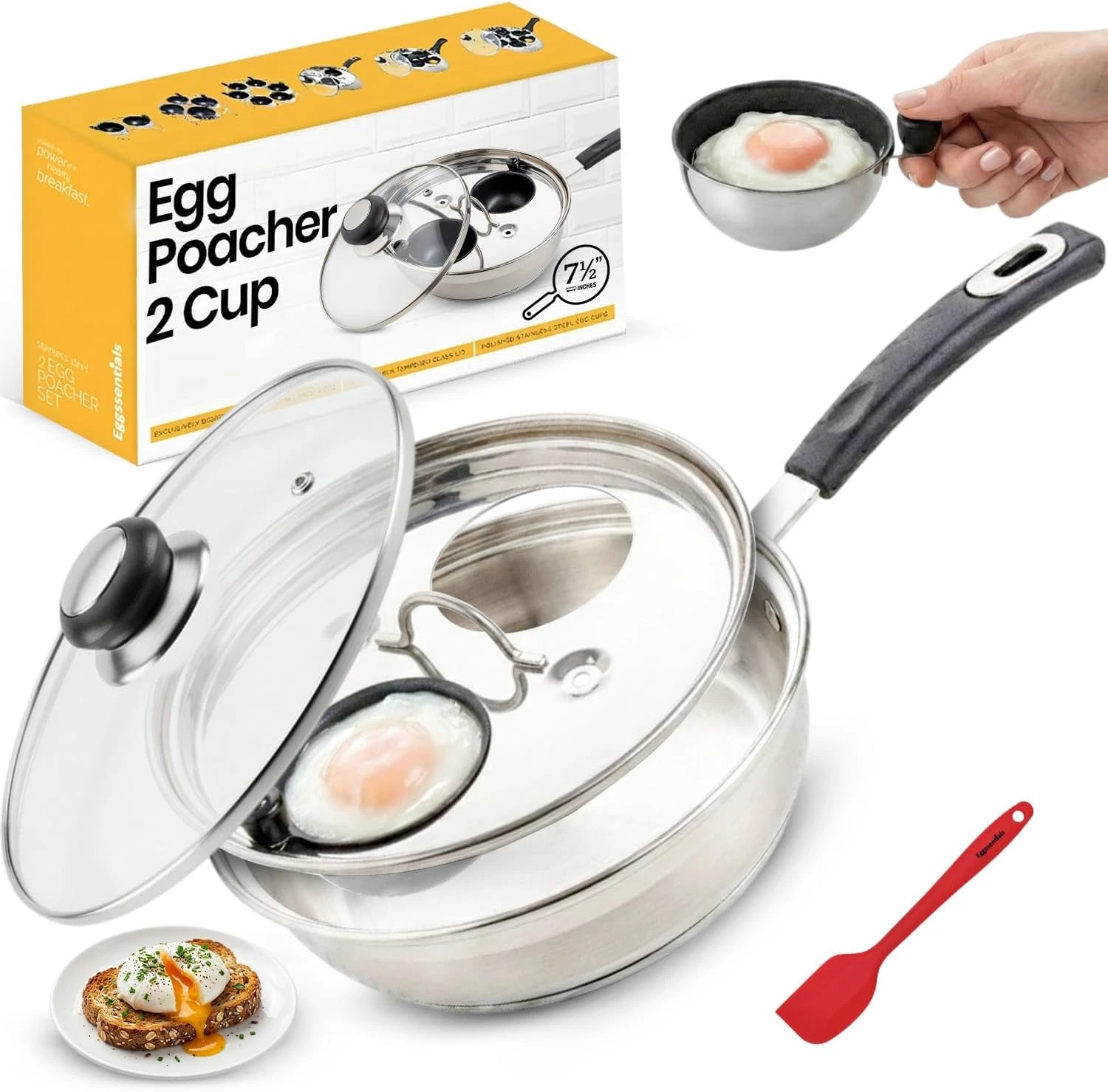 Eggssentials Egg Poacher Pan Nonstick Coating - Poached Egg Cooker, Stainless St