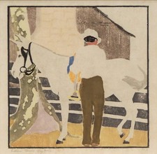 Edna Boies Hopkins : Mountain Cabin and Mule : Woodcut Art Print 1917