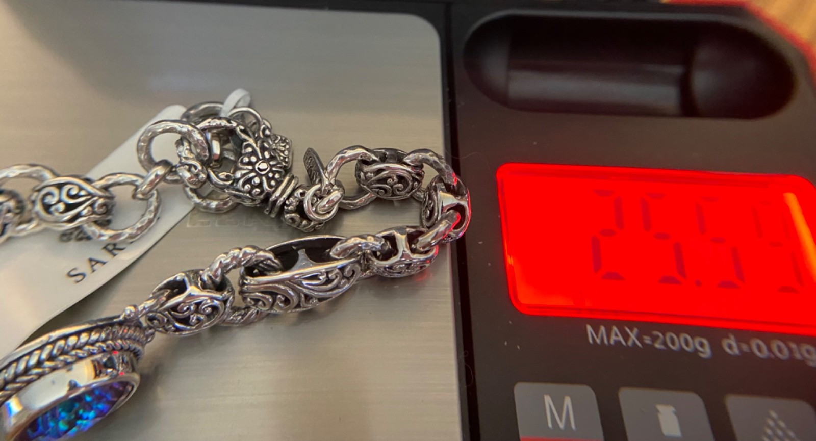 Sarda,Bali Handcrafted,Top Quality Sterling & Quartz Link Bracelet-Lobster Close