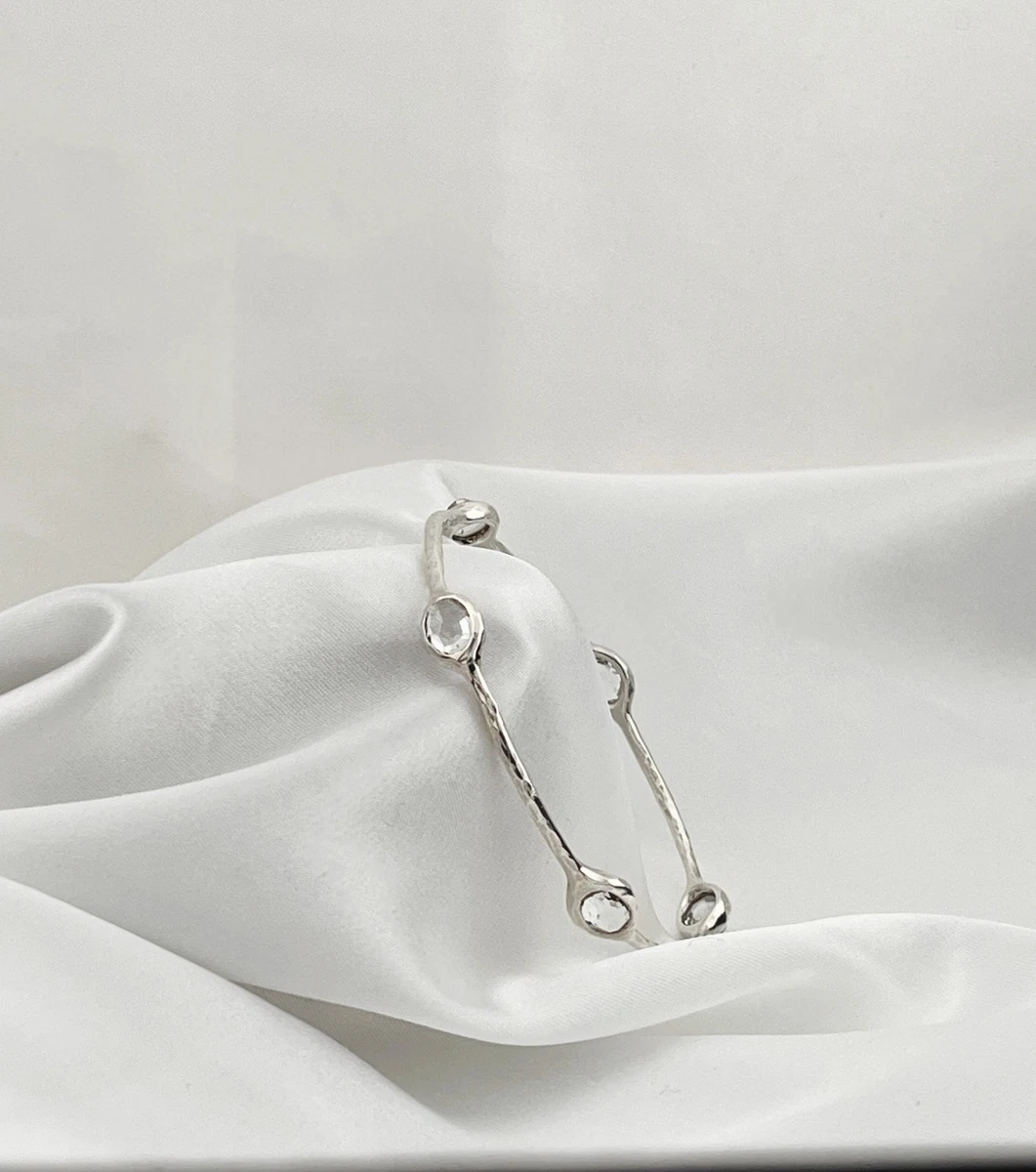 IPPOLITA STERLING SILVER 5 STONE CLEAR QUARTZ ROCK CANDY® BANGLE BRACELET
