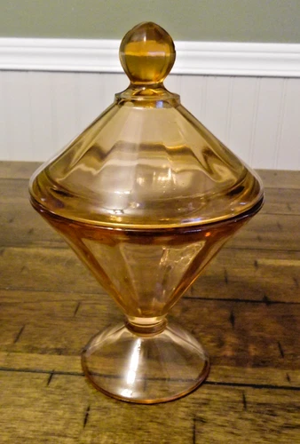 Vintage Pink Depression Glass Compote Candy Dish with Lid