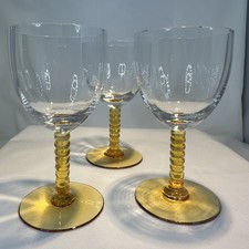Vintage Amber Stemmed Liqueur Glasses x3 Bobbin Stack Ball Ribbed Stem