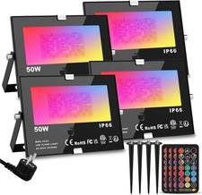 RGB LED Flutlicht 50W mit Fernbedienung 4er Set f&uuml;r Garten und Au&szlig;enbereich