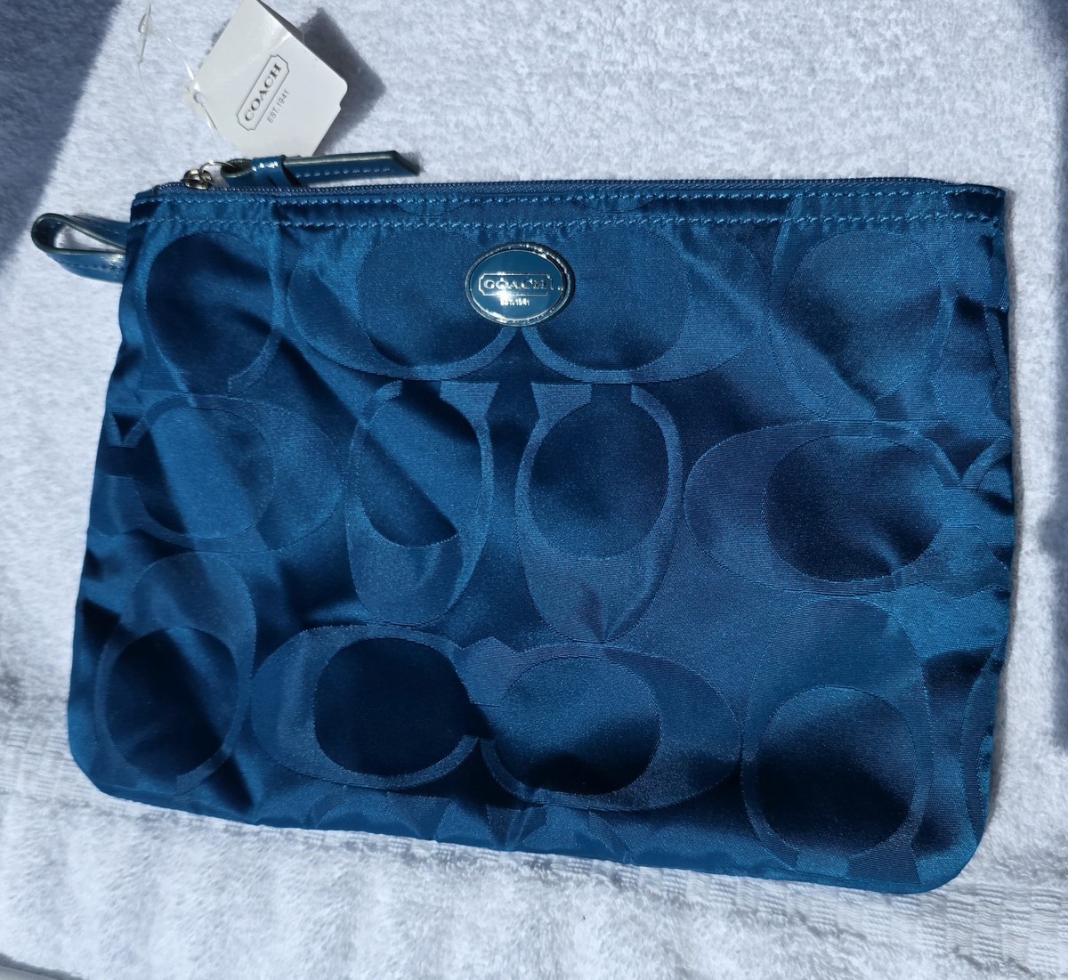 COACH F77321 Teal Nylon Weekender Pouch Attachment Cosmetic