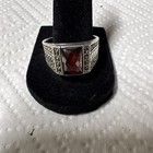 925 Sterling Silver Statement Ring Red Square Zircon Signed, Size 12.5 — photo 1