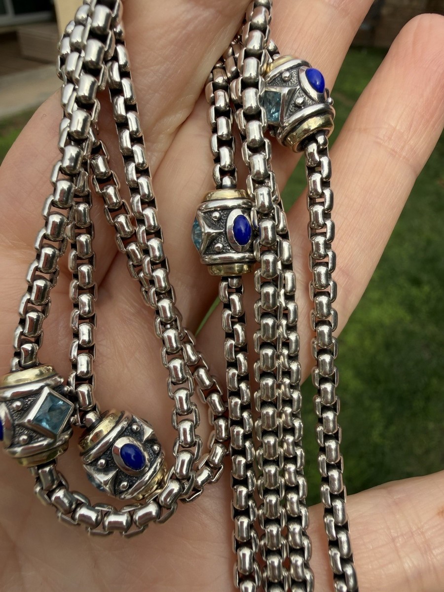 ❤️GWセール❤️David Yurman 天然石 シルバー925 14金ネックレス David Yurman 14k 925 Silver Topaz Lapis Renaissance Tassel