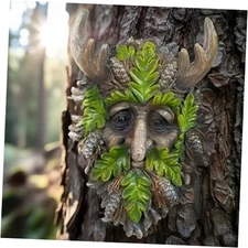 Tree Face Sculpture, Funny Old Man Tree Hugger Statue, Indoor & Outdoor Horned