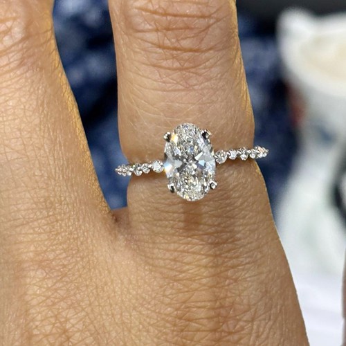 Wedding Platinum Diamond Ring  1.70 Ct IGI Lab Grown Oval Cut 950 Size 6 - Picture 1 of 14