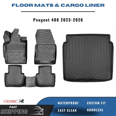 Car Floor Mats & Trunk Cargo Liner for Peugeot 408 2023-2026 3D TPE FULL SET