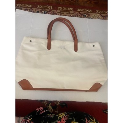 Mark And Graham CANVAS AND LEATHER TRAVEL TOTE Ivory  - Mono Removed Large