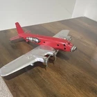 Vintage Tin Toy Airplane Red Silver Lithographed Cockpit 4-7 8-11 Years