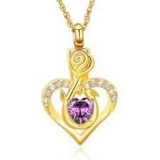Roseflower Cremation Jewelry Heart Urn Necklace for Ashes for Women Gilrs M - 07