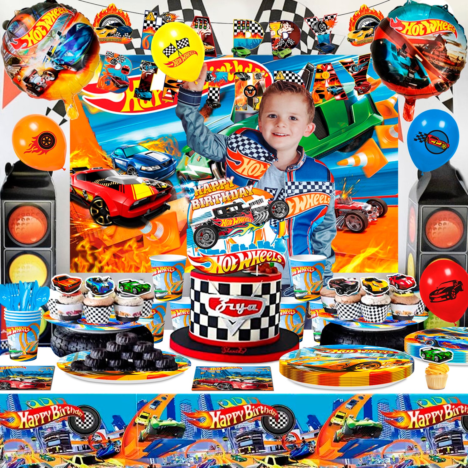 Hot Wheels Party Decorations Race Car Party Supplies Balloons Tableware Cups Set