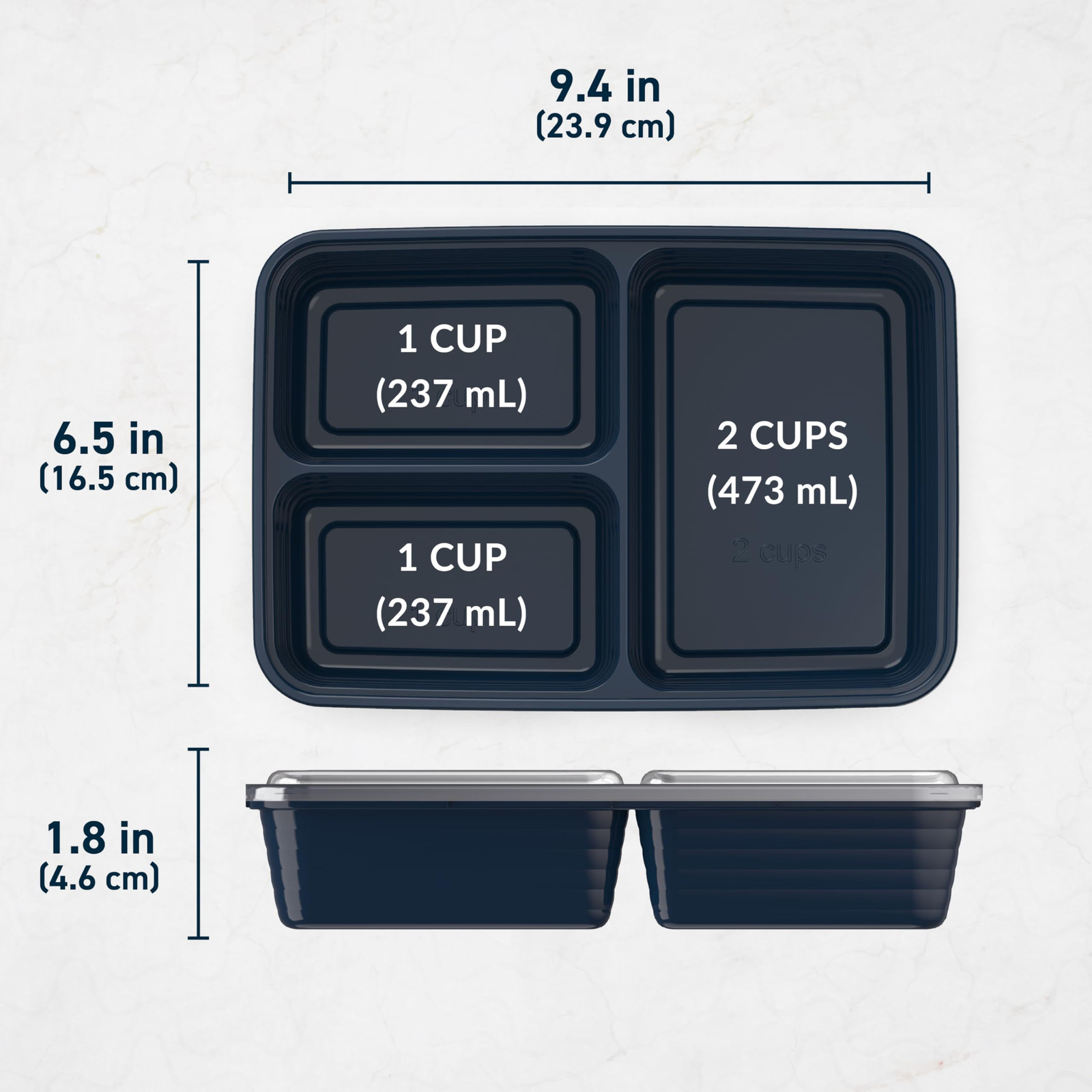 20-Piece Lightweight, Durable, Reusable BPA-Free 3-Compartment ...