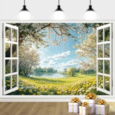 Spring Window Natural Scenery Blossom Nature Landscape Backdrop 10x8 FT