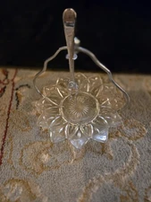 Vintage Federal Glass Pedal Clear Glass  Relish Cheese Pickle Dish W/Fork