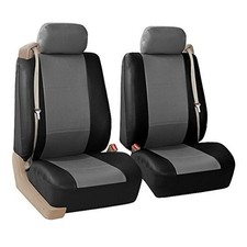  Front Set Faux Leather Car Seat Covers for Low Back Seat with Gray/Black